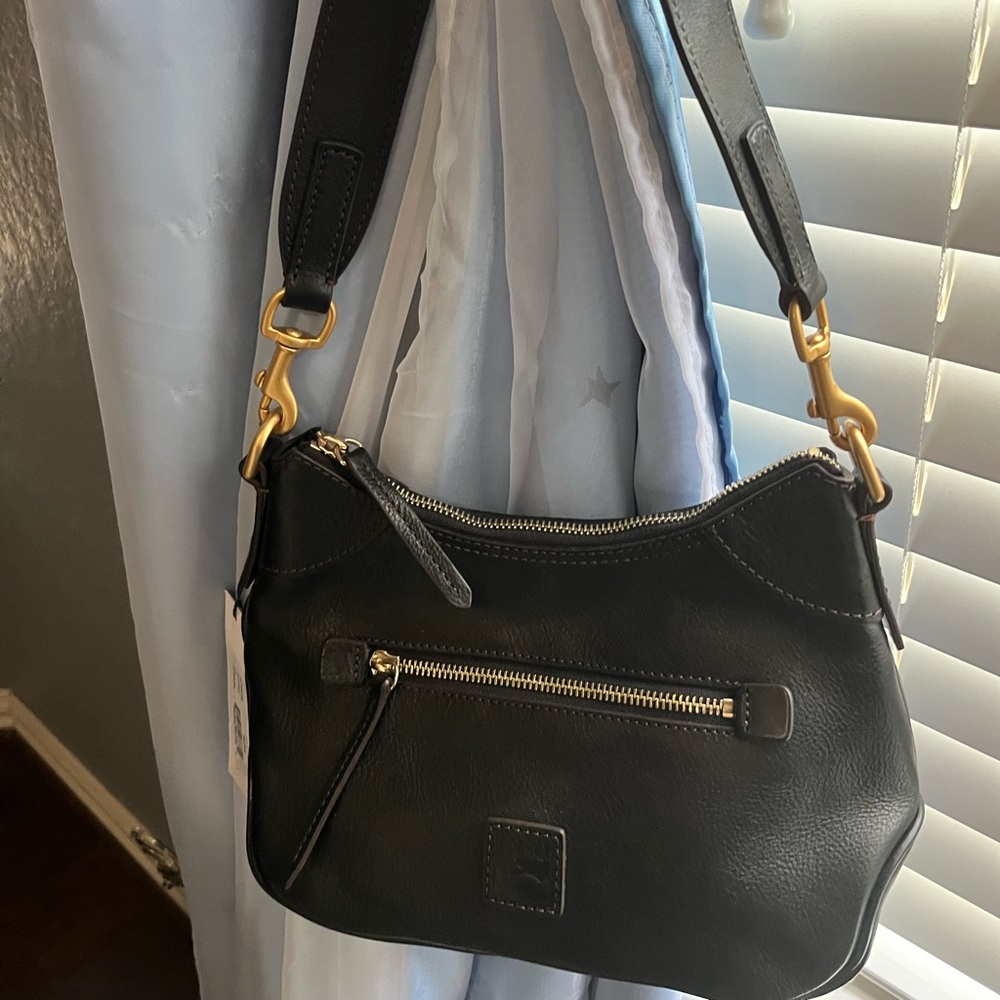 Dooney & Bourke Black Shoulder Bag with Gold Accents